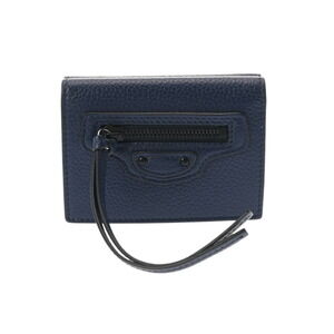 BALENCIAGA Neo Wallet Navy Blue Leather Tri fold